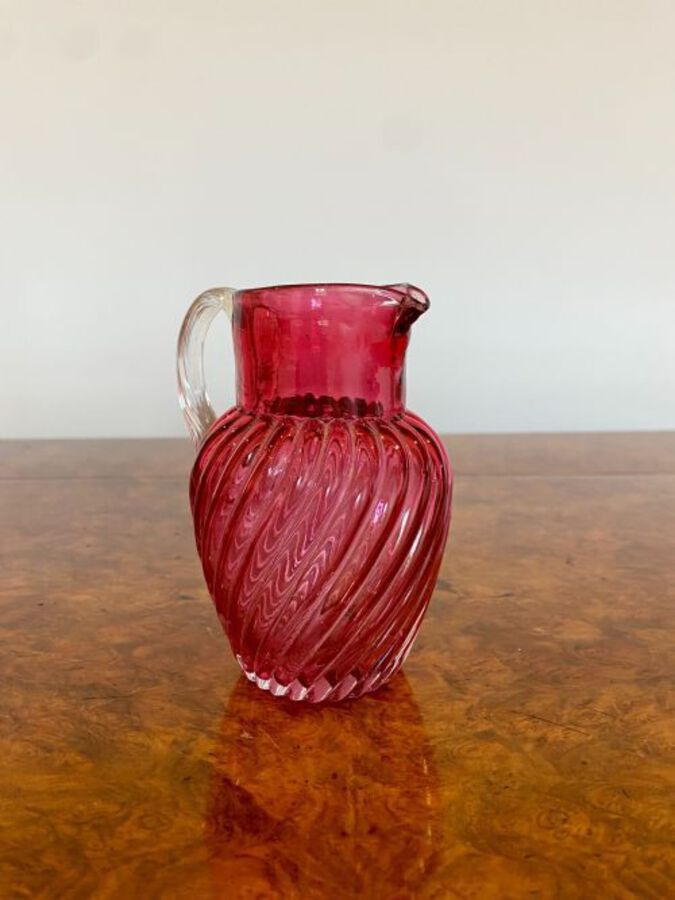 Unusual Antique Victorian Quality Cranberry Glass Jug