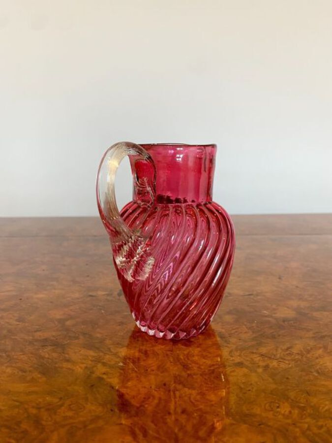 Antique Unusual Antique Victorian Quality Cranberry Glass Jug