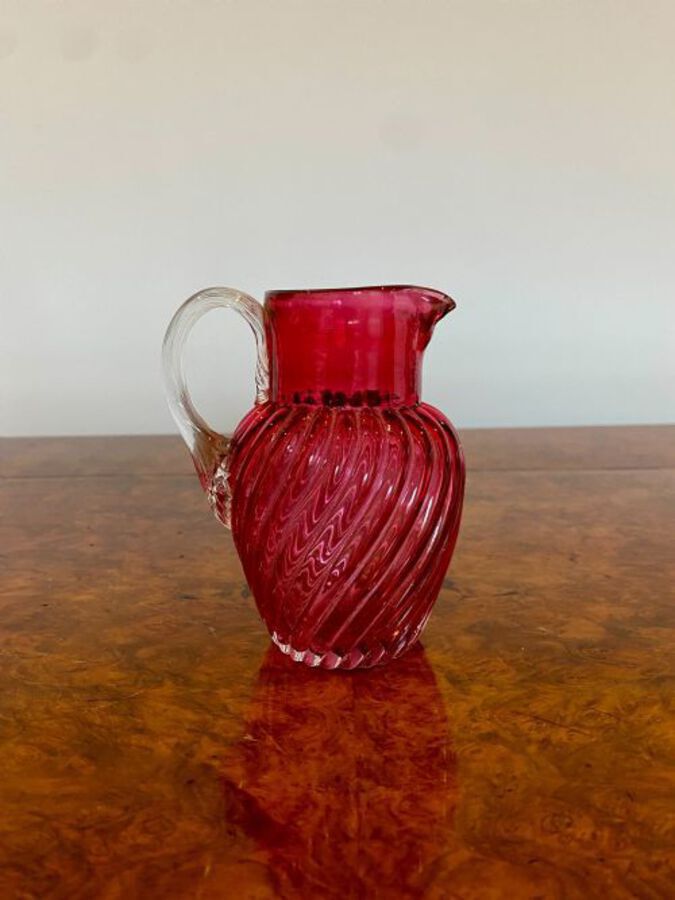 Antique Unusual Antique Victorian Quality Cranberry Glass Jug