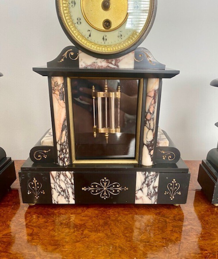 Antique Quality Antique Victorian Black Marble Clock Garniture 