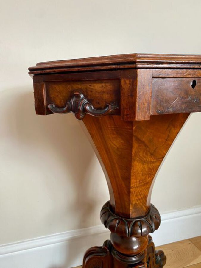 Antique Antique Victorian Quality Carved Burr Walnut Trumpet Work Table