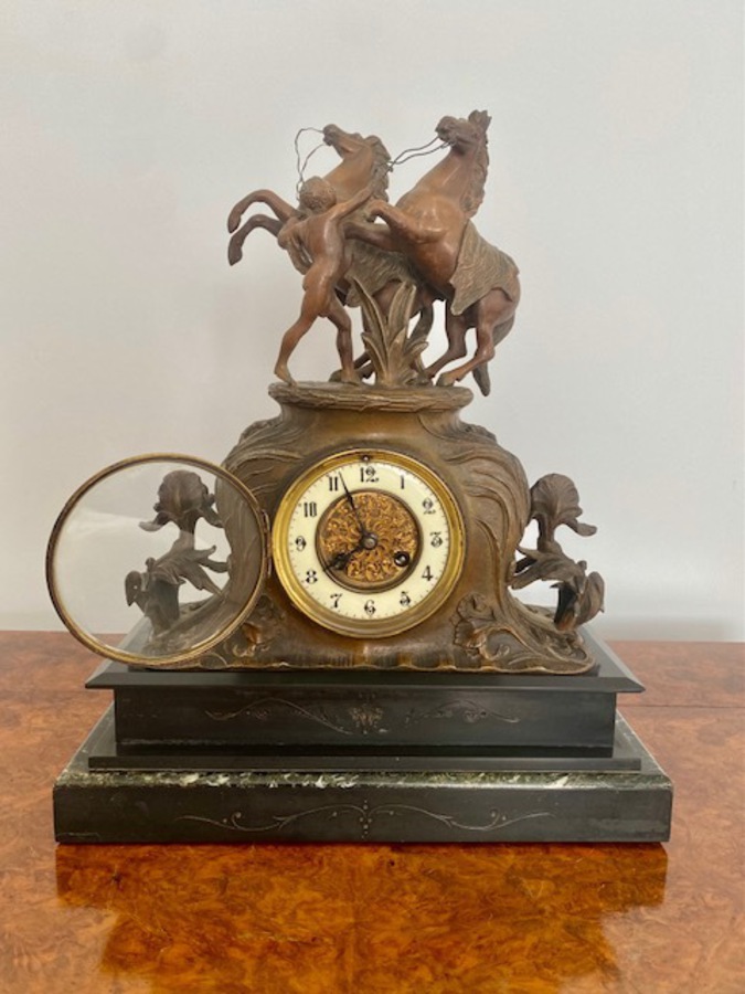 Antique Large Antique Victorian Marble Mantle Clock 
