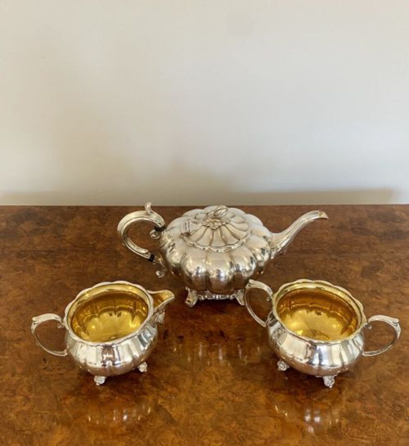 Antique Antique Edwardian Quality Silver Plated Three Piece Tea Set