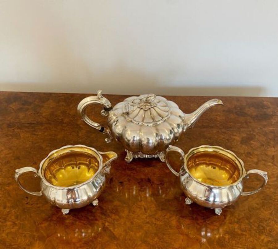 Antique Antique Edwardian Quality Silver Plated Three Piece Tea Set