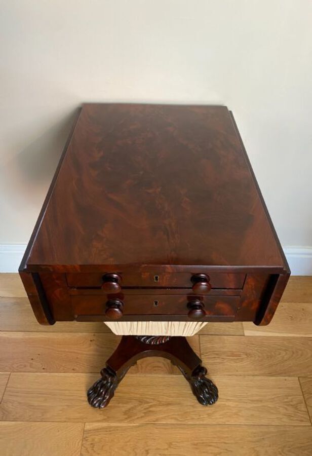 Antique Antique Regency Quality Figured Mahogany Sewing Table 