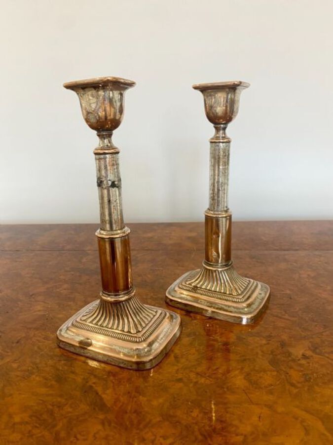 Antique Pair Of Antique Quality Victorian Sheffield Plated Telescopic Candlesticks 