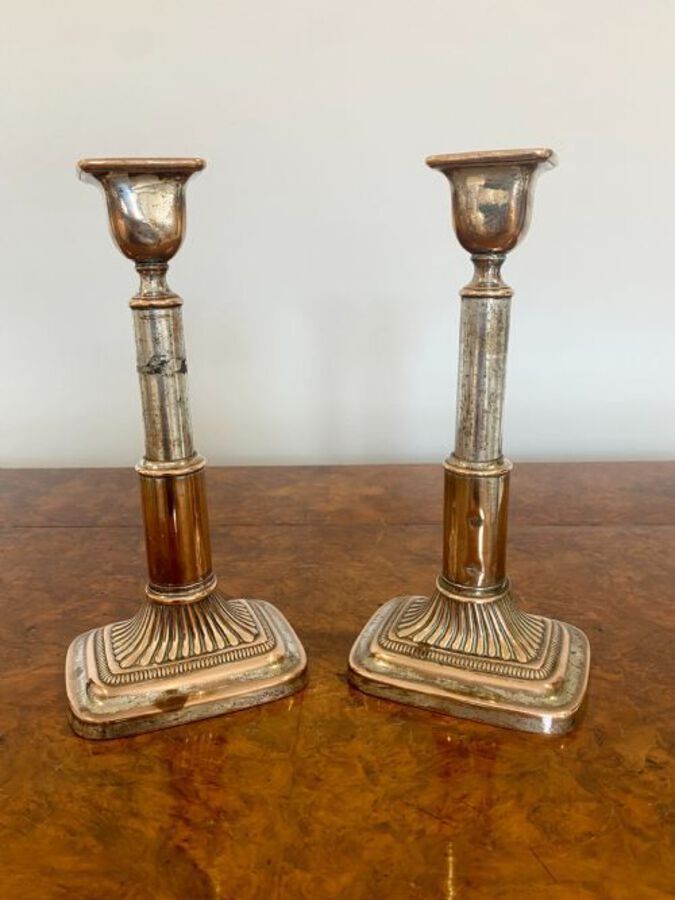 Antique Pair Of Antique Quality Victorian Sheffield Plated Telescopic Candlesticks 