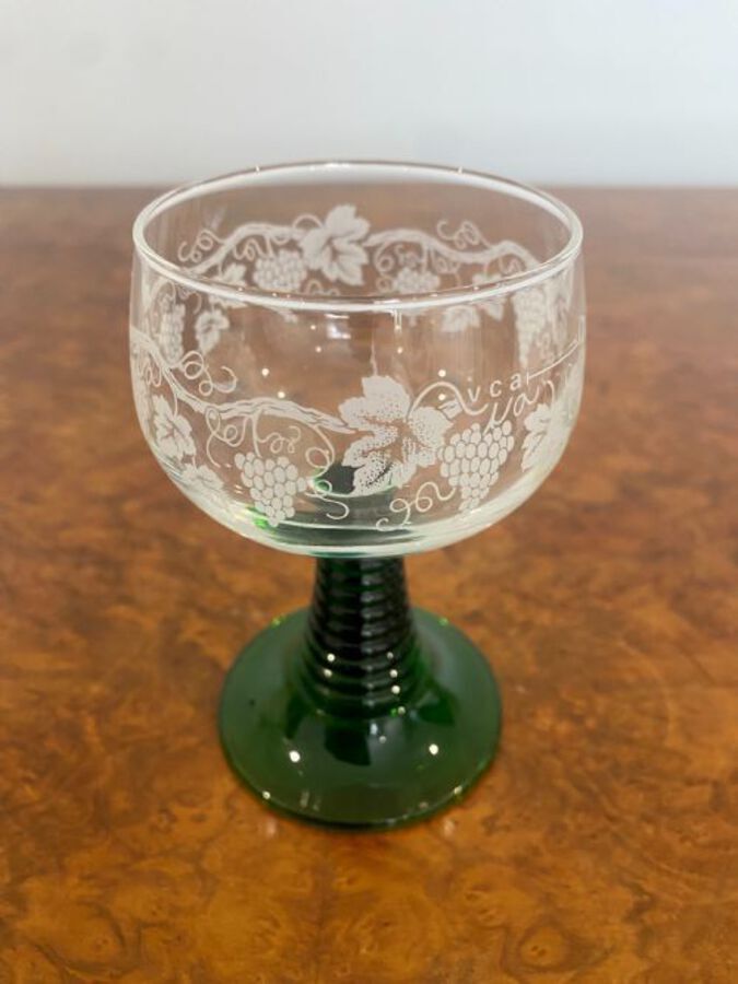 Antique Set Of Eight Engraved Antique Wine Glasses