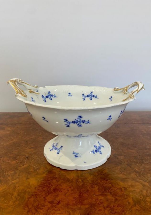 Antique Large Antique Victorian Quality Blue And White Fruit Bowl