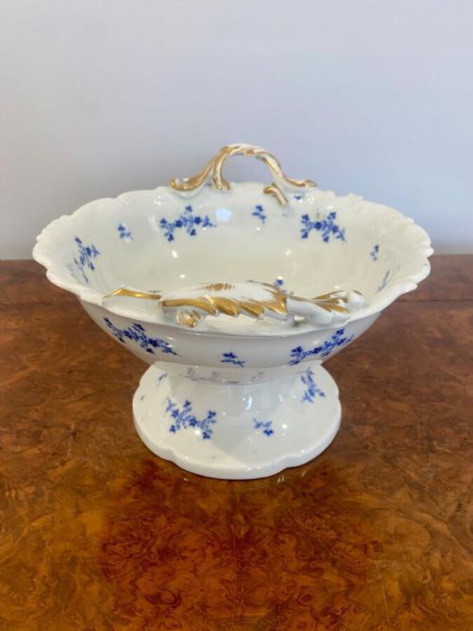 Antique Large Antique Victorian Quality Blue And White Fruit Bowl