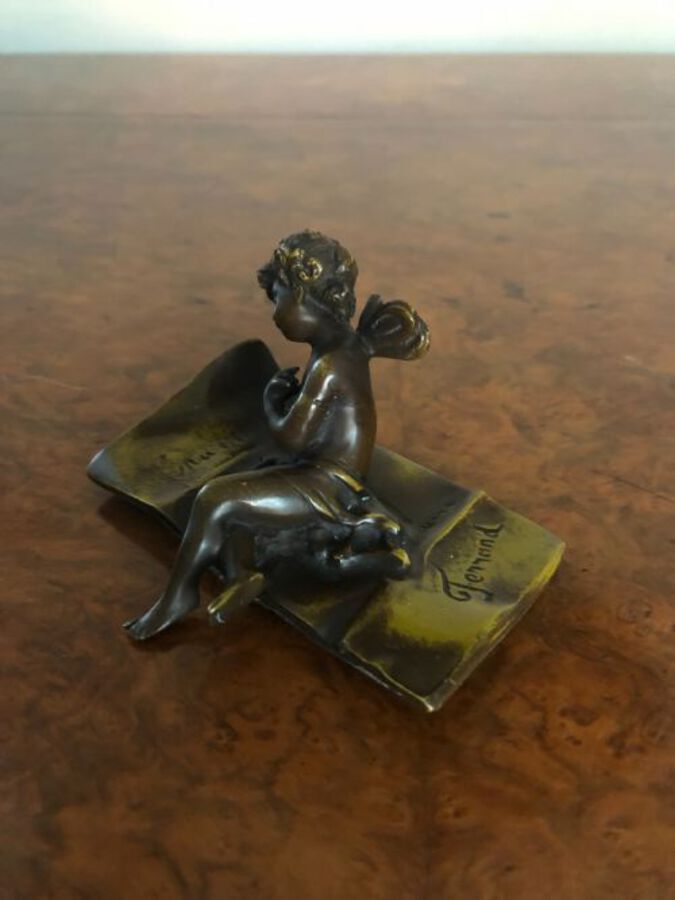 Antique Quality Antique Bronze Cupid Figure Signed Ferrand