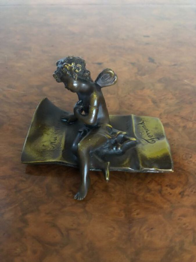 Antique Quality Antique Bronze Cupid Figure Signed Ferrand