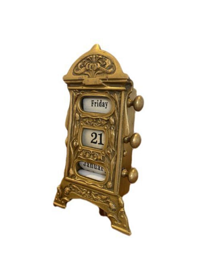 Antique Unusual Antique Edwardian Quality Ornate Brass Desk Calendar