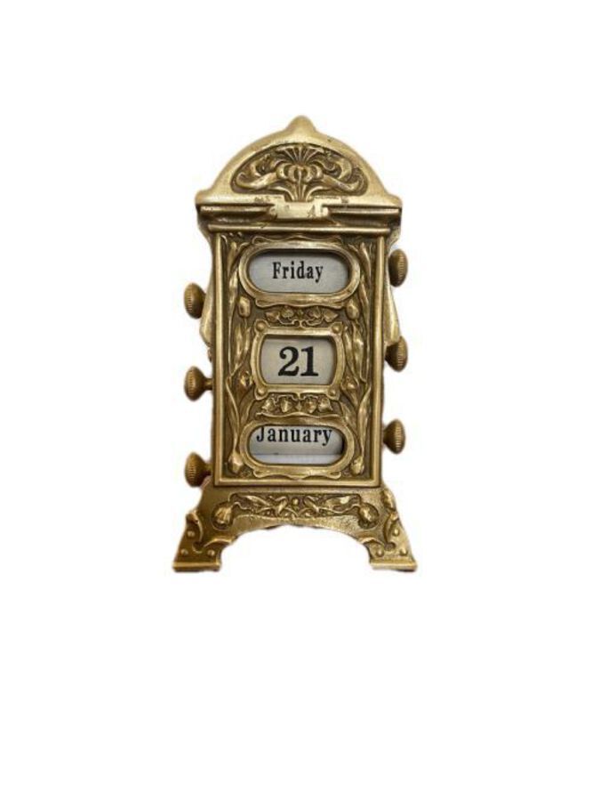 Antique Unusual Antique Edwardian Quality Ornate Brass Desk Calendar