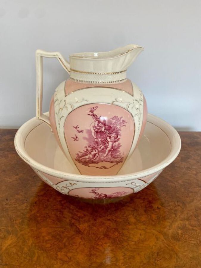 Antique Antique Victorian Quality Hand Painted Jug and Bowl Set