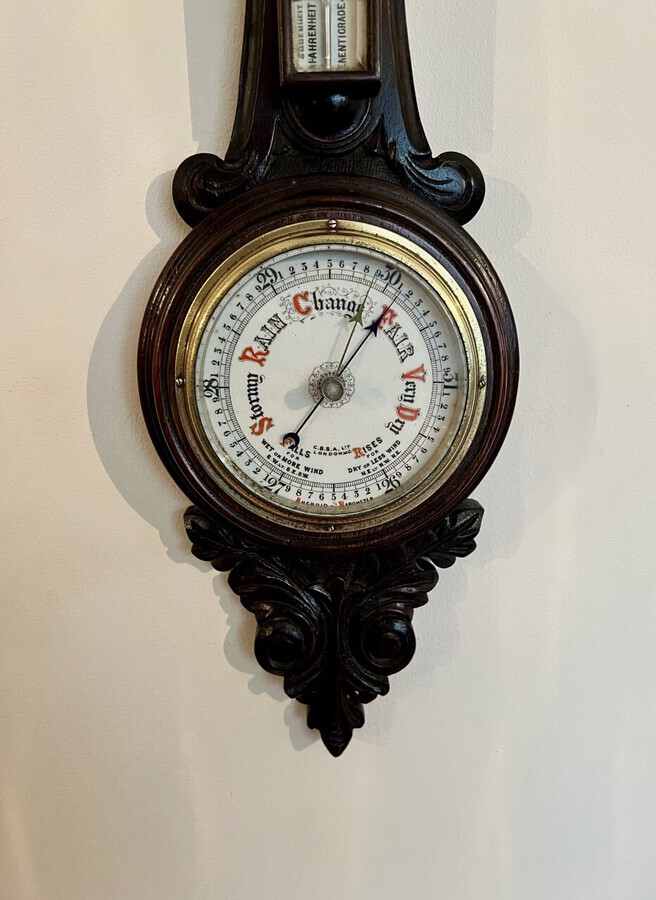 Antique Quality antique Edwardian carved oak barometer 