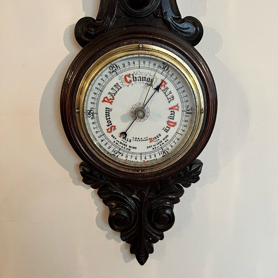 Antique Quality antique Edwardian carved oak barometer 