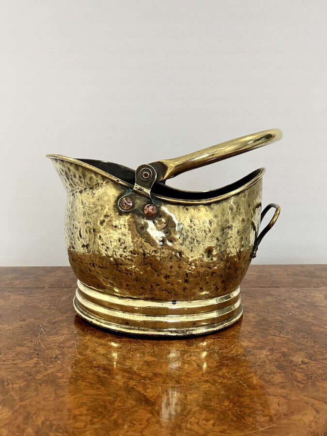 Antique Victorian Quality Brass Helmet Coal Scuttle