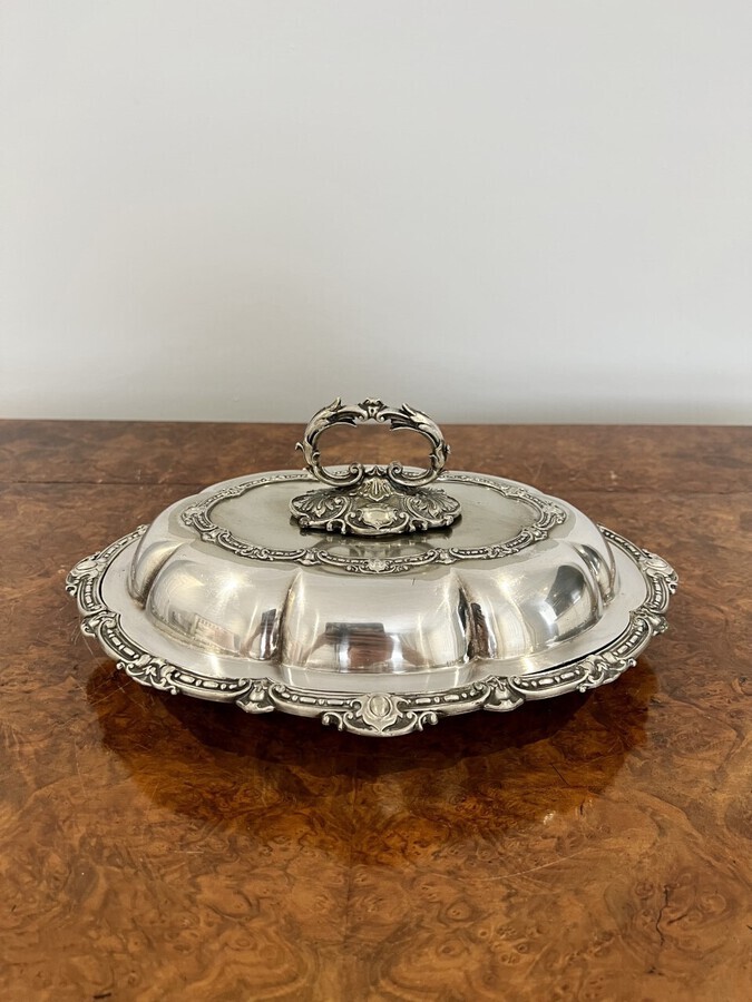 Antique Antique Edwardian Quality Ornate Silver Plated Oval Entree Dish