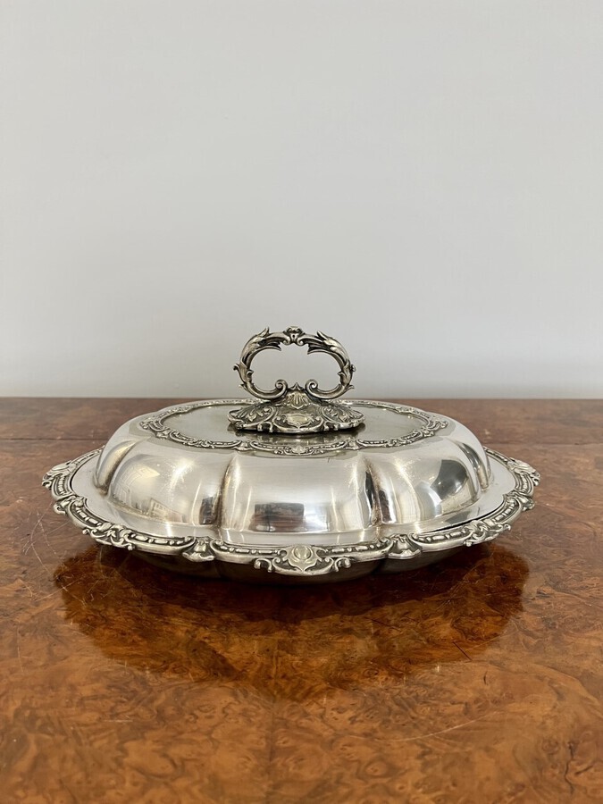 Antique Antique Edwardian Quality Ornate Silver Plated Oval Entree Dish