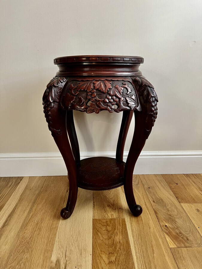 Antique Antique oriental quality carved jardiniere stand 