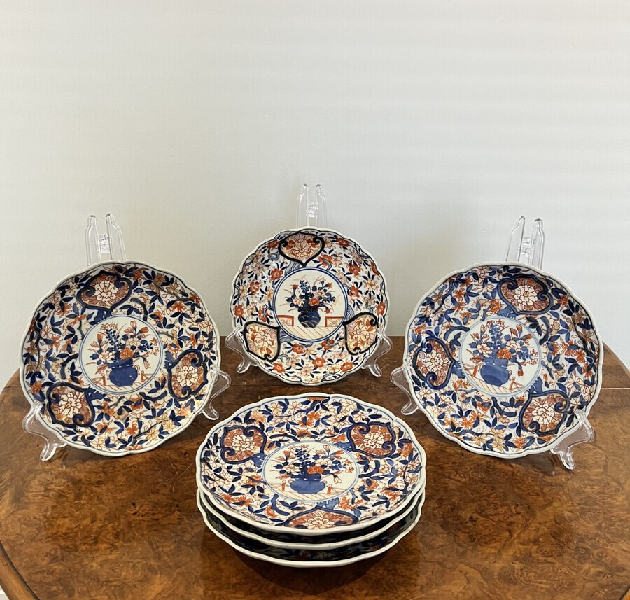 Unusual set of six antique Japanese quality Imari plates