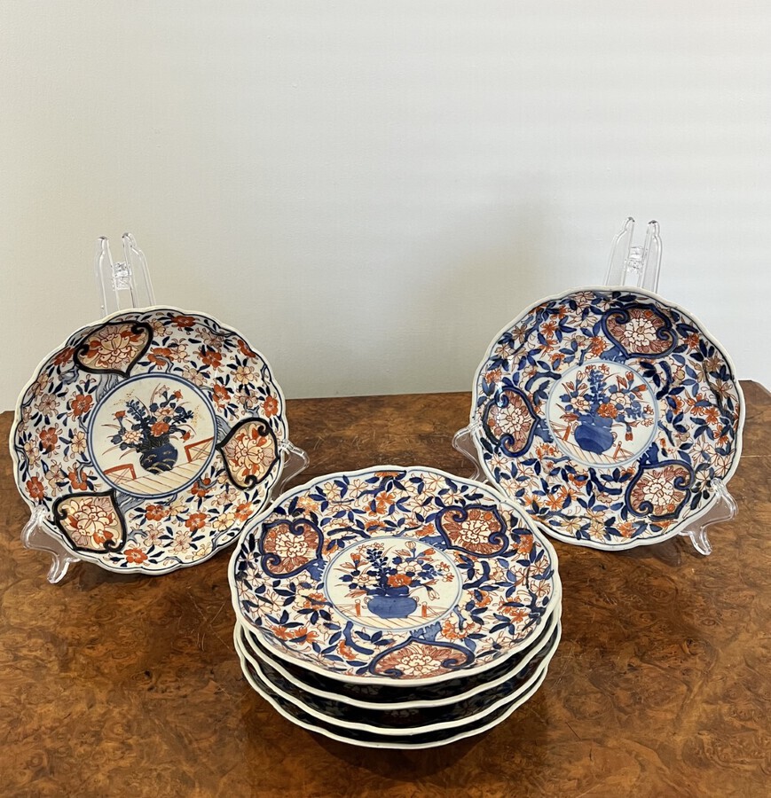 Antique Unusual set of six antique Japanese quality Imari plates 