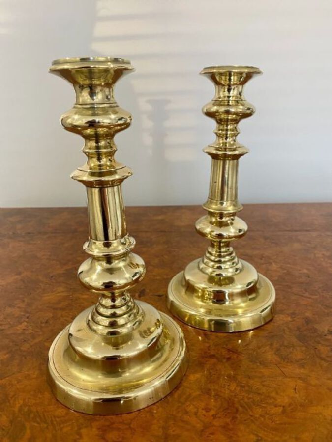 Antique PAIR OF GEORGE III QUALITY BRASS CANDLESTICKS