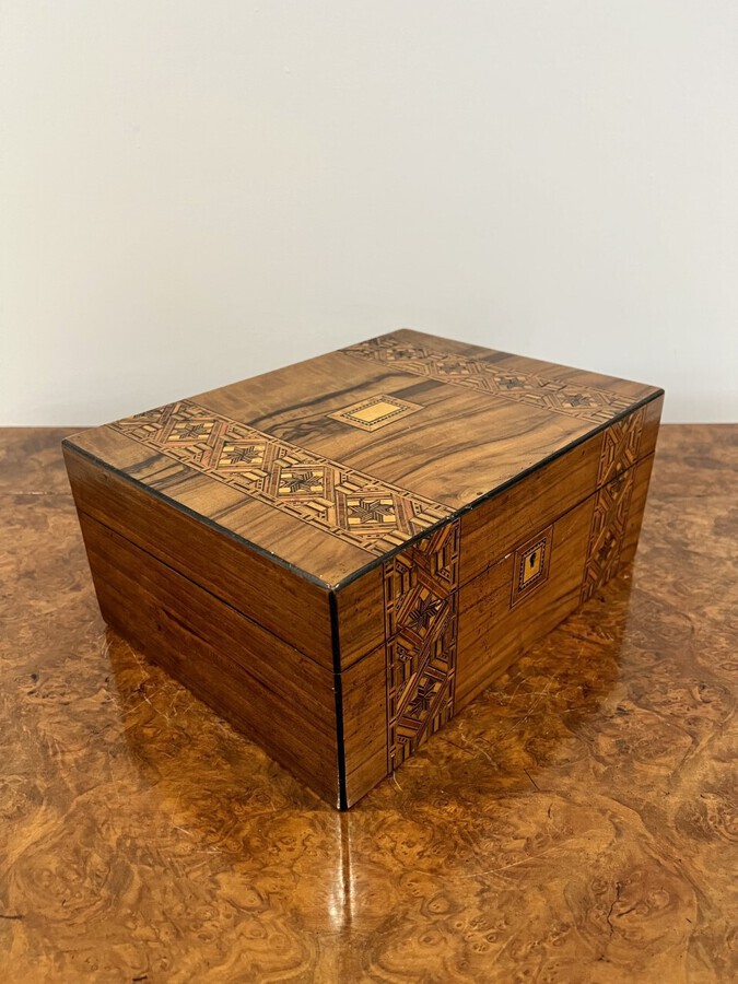 Antique Antique Victorian burr walnut Tunbridgeware inlaid work box 