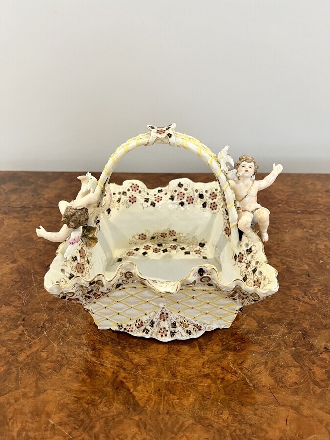 Antique Fantastic quality antique Victorian porcelain basket 