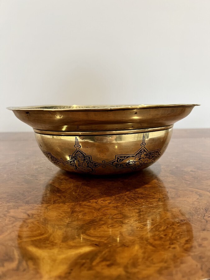 Antique Impressive antique Victorian circular cairoware brass and mixed metal bowl