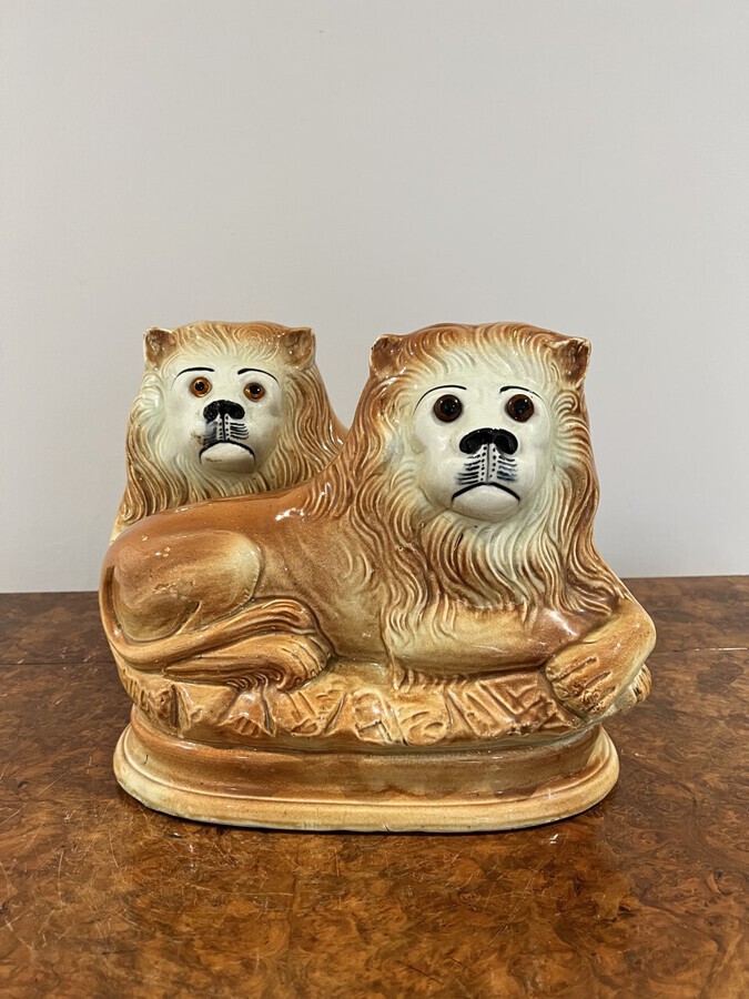 Antique Pair of antique Victorian Staffordshire lions 