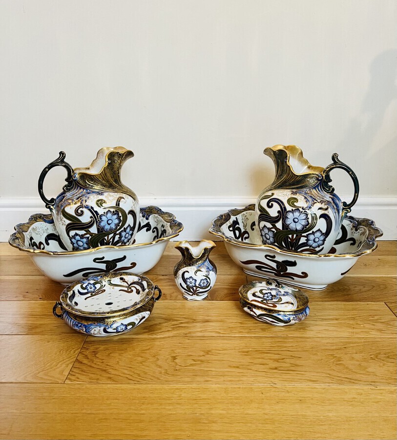 Antique Rare pair of antique Victorian quality Doulton Burslem jug & bowl set 