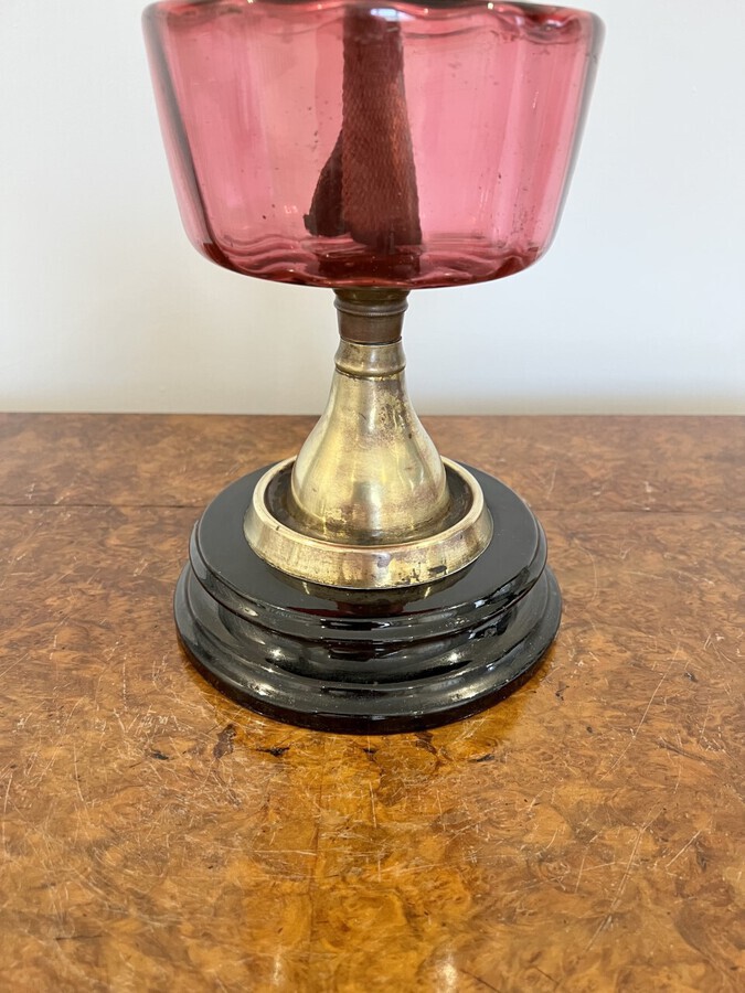 Antique Antique Victorian cranberry glass oil lamp
