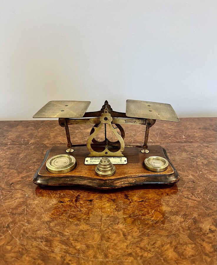 Antique Antique Edwardian brass postal scales & weights 