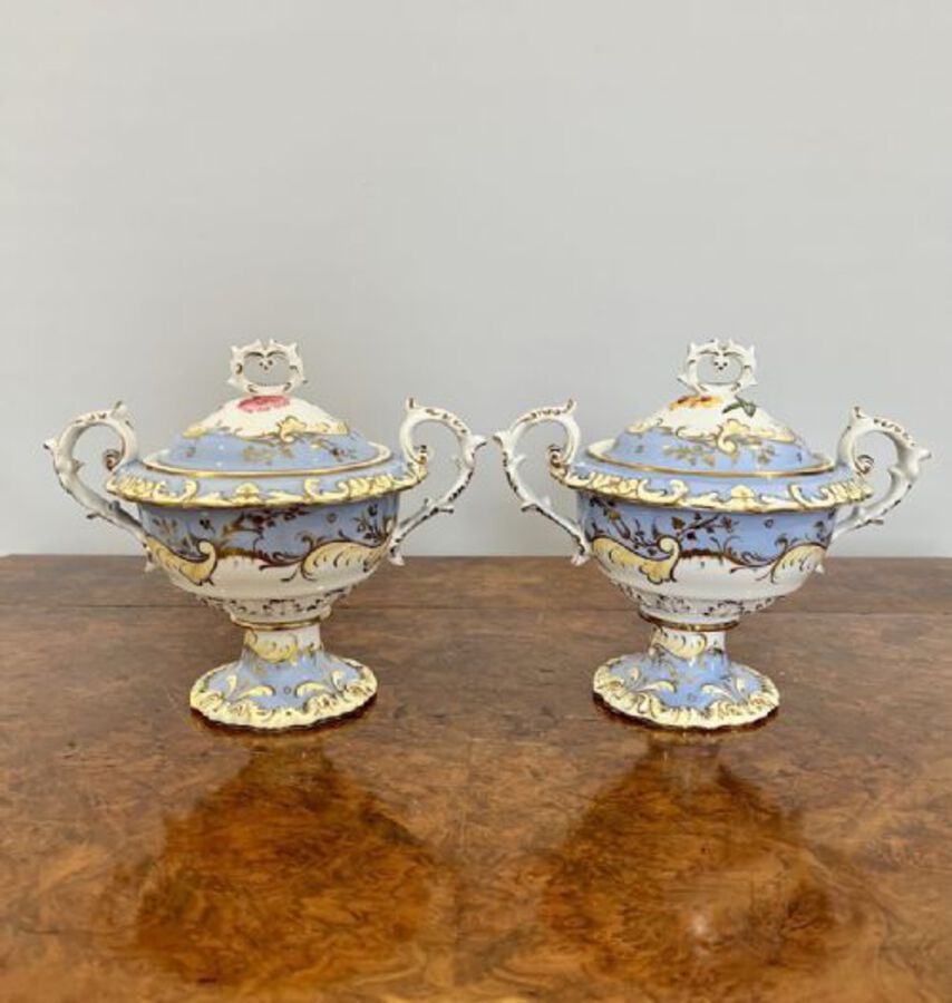 Antique Quality Pair of Chamberlains Worcester sauce tureens and covers 