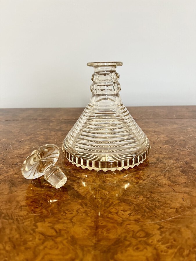 Antique Unusual pair of quality George III cut glass ships decanters 