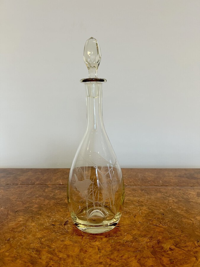 Antique Antique Edwardian quality engraved decorated glass decanter 