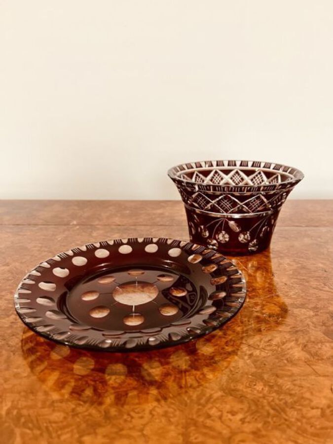Antique Quality Antique Victorian glass bowl and plate 