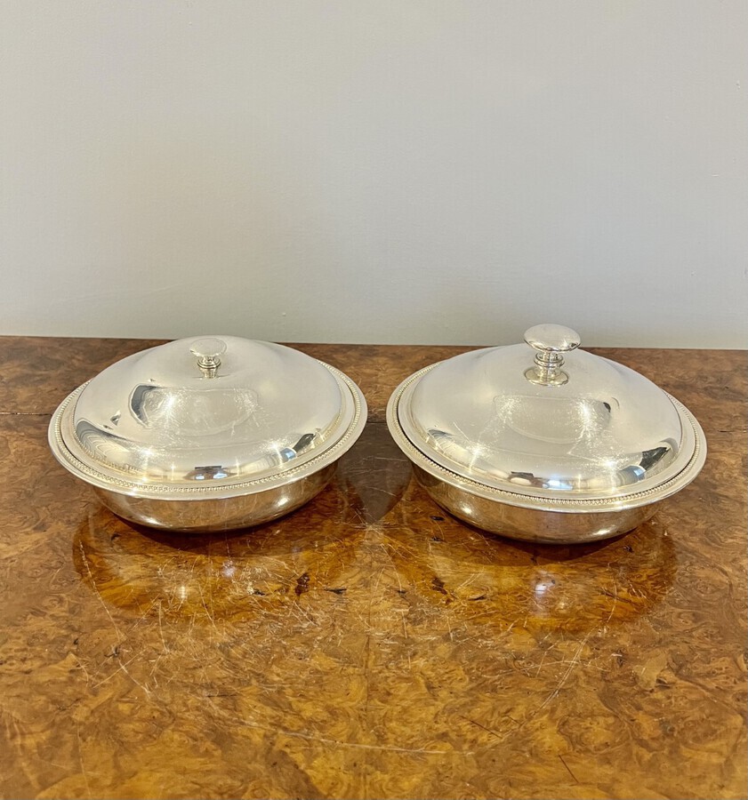 Antique Pair of antique Victorian quality silver plated entree dishes 