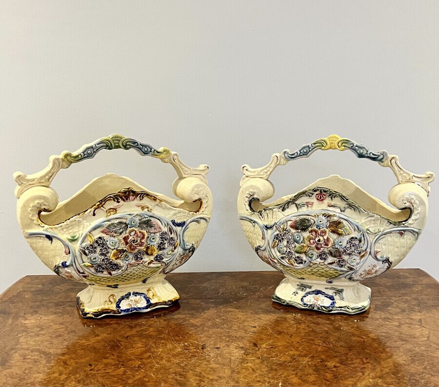 Antique Unusual pair of antique Victorian hand painted vases 