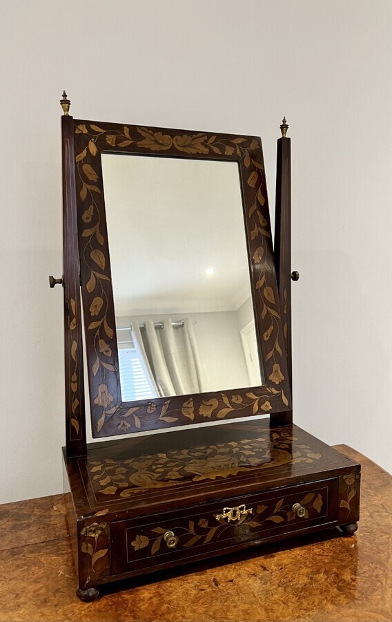 Antique Antique Dutch marquetry inlaid dressing mirror