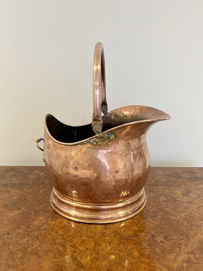 Antique Antique Victorian quality copper helmet coal scuttle 