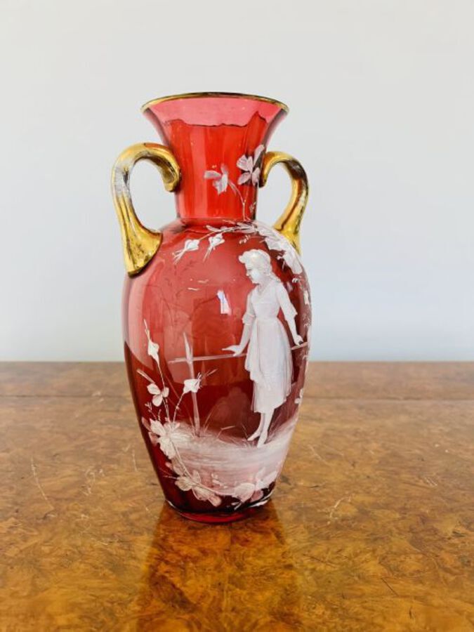 Antique Antique Victorian quality Mary Gregory cranberry vase
