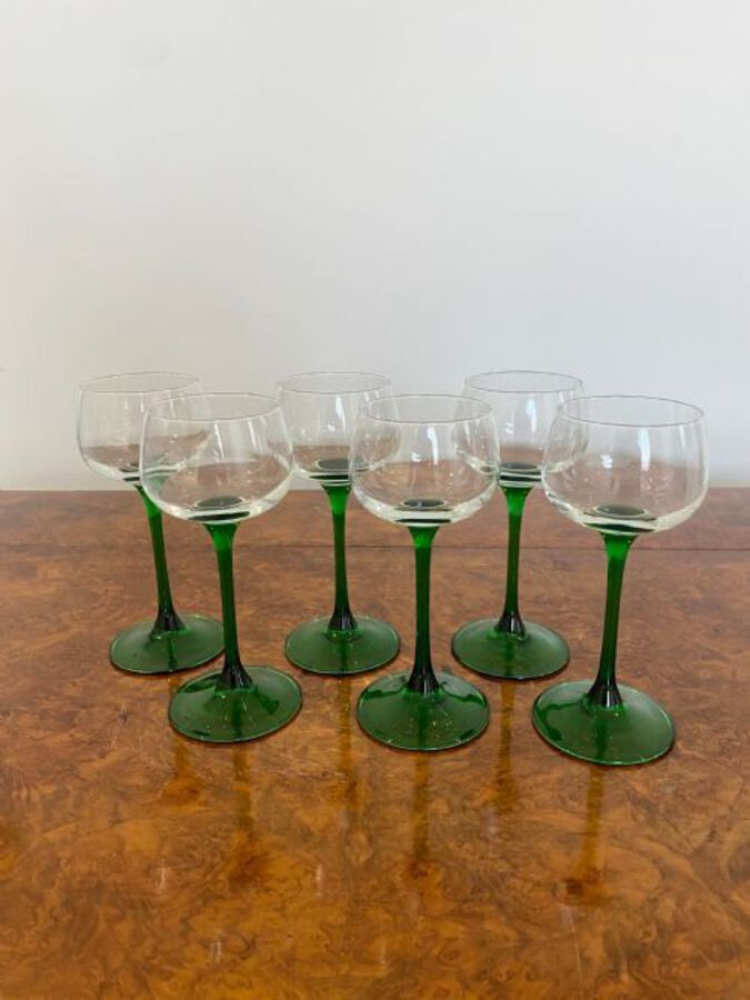 Antique Set of six quality Edwardian wine glasses