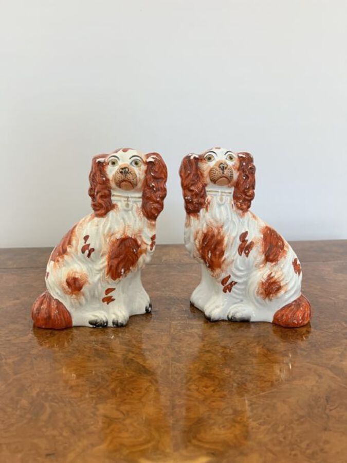 Antique Quality pair of antique Victorian seated spaniels