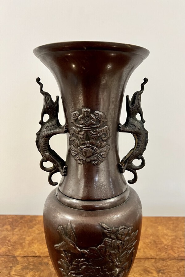 Antique Quality pair of antique Japanese bronze vases 