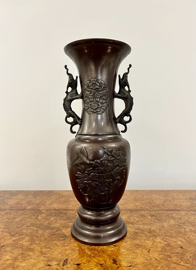 Antique Quality pair of antique Japanese bronze vases 