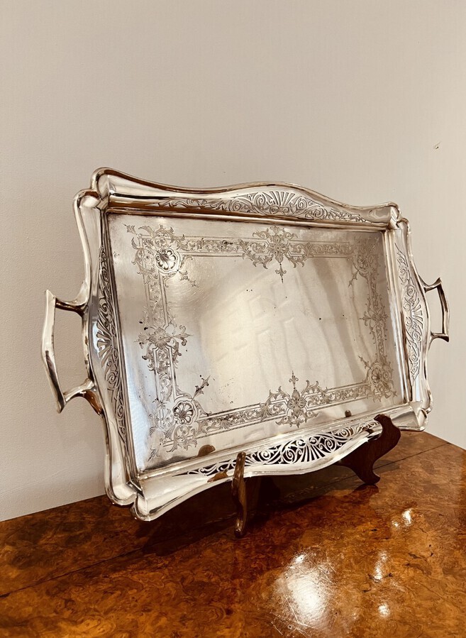 Antique Large antique silver plated ornate tea tray 