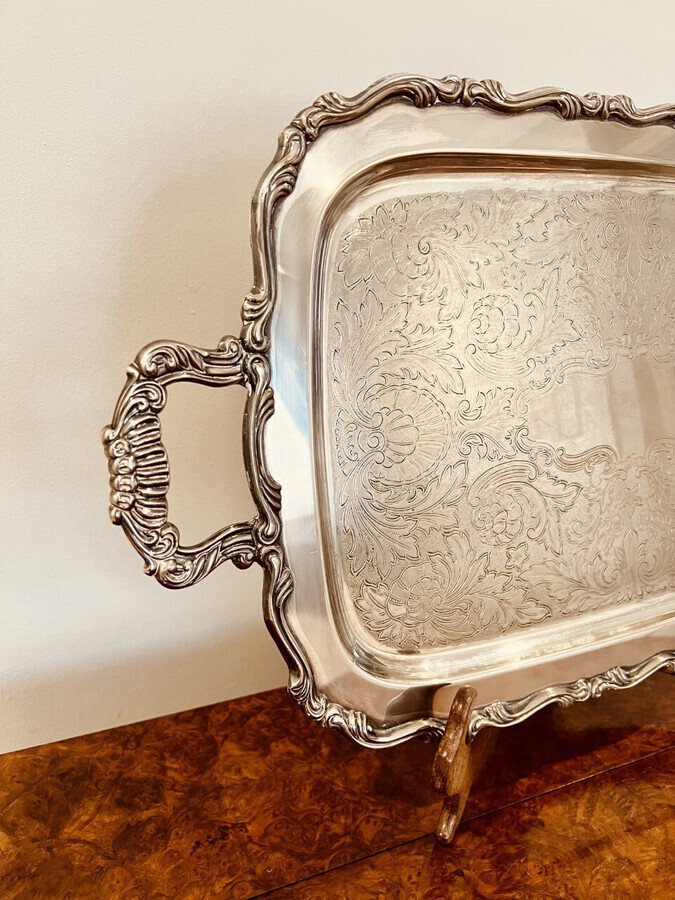 Antique Large antique quality silver plated engraved tea tray